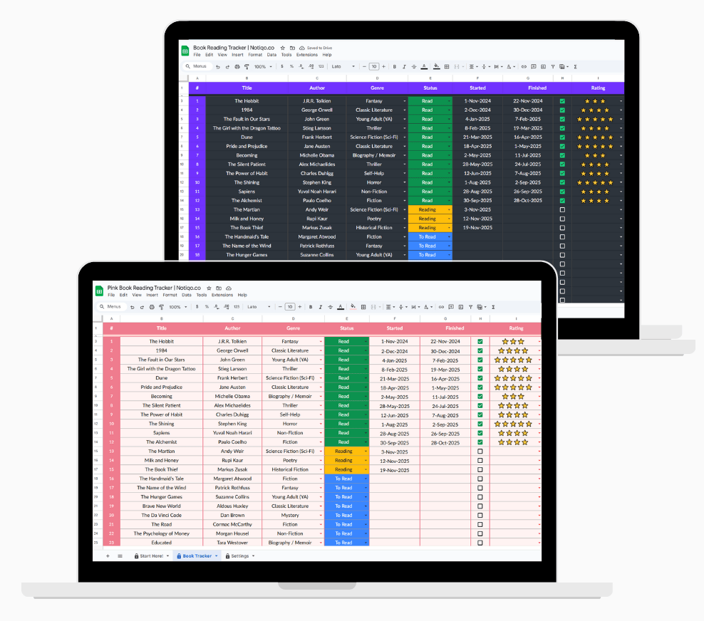 reading tracker google sheets